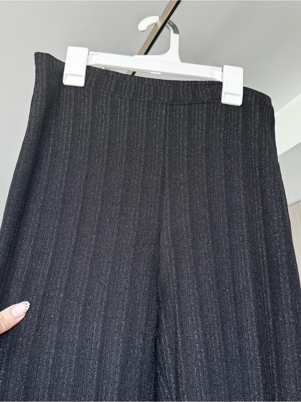 Reformation Black Sparkly Largo Pant Wide Leg Knit Trousers Size Large - Picture 10 of 10